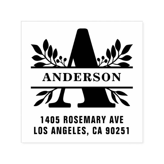 手紙Aのクラシックの葉の家族のモノグラムのアドレス セルフインキングスタンプ (デザイン)