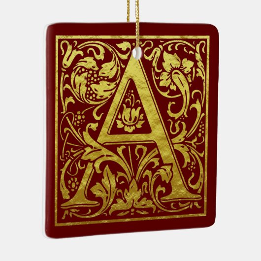 手紙Aの最初の文字フェイク金ゴールドと赤 セラミックオーナメント (右)