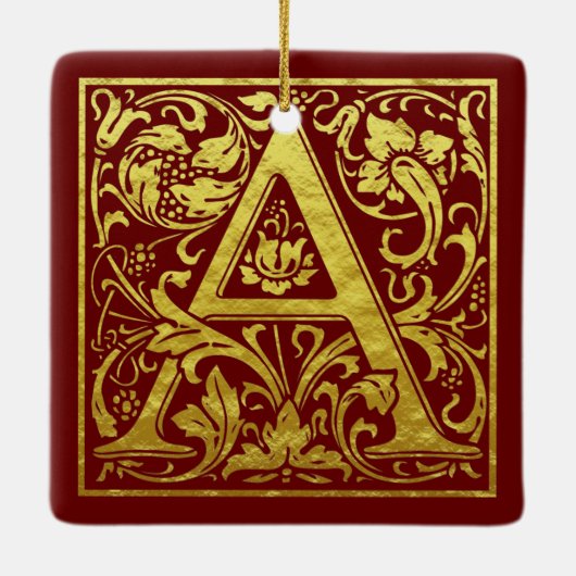 手紙Aの最初の文字フェイク金ゴールドと赤 セラミックオーナメント (裏面)