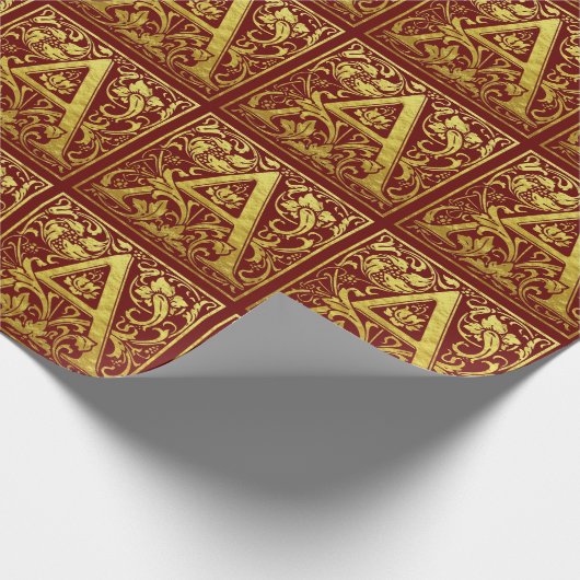 手紙Aの最初の文字フェイク金ゴールドと赤 ラッピングペーパー (角)