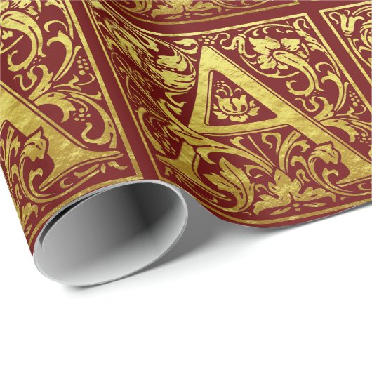 手紙Aの最初の文字フェイク金ゴールドと赤 ラッピングペーパー (ロールコーナー)
