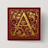 手紙Aの最初の文字フェイク金ゴールドと赤 缶バッジ (正面)