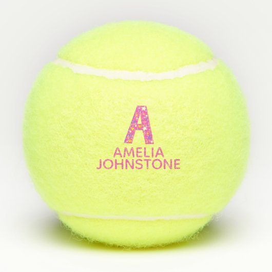 手紙Aモノグラムの女の子のピンクパーソナライズされた色 テニスボール (裏面)