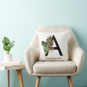 手紙Aモノグラム金箔トロピカル葉 クッション (椅子)