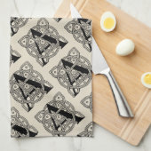 手紙Aヴィンテージケルト結び目模様モノグラム キッチンタオル (四つ折り)