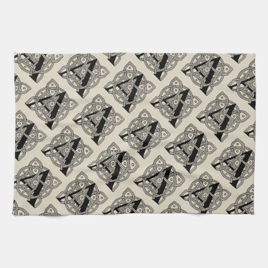 手紙Aヴィンテージケルト結び目模様モノグラム キッチンタオル (横)