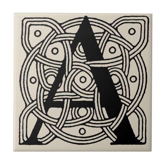 手紙Aヴィンテージケルト結び目模様モノグラム タイル (正面)