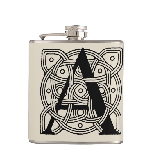 手紙Aヴィンテージケルト結び目模様モノグラム フラスク (正面)