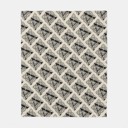 手紙Aヴィンテージケルト結び目模様モノグラム フリースブランケット (正面)