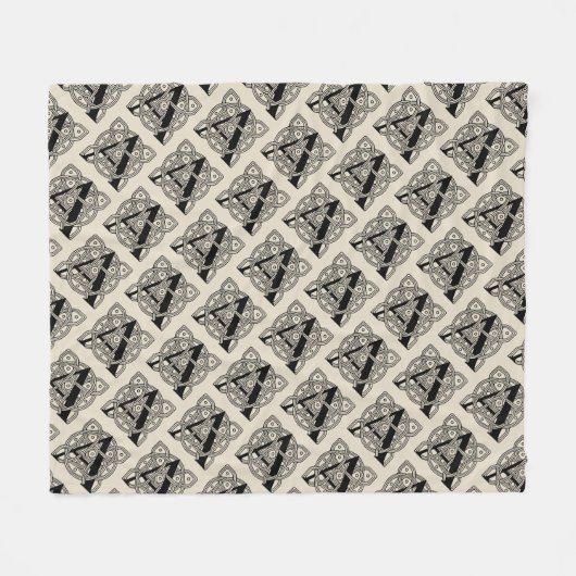 手紙Aヴィンテージケルト結び目模様モノグラム フリースブランケット (正面(横))