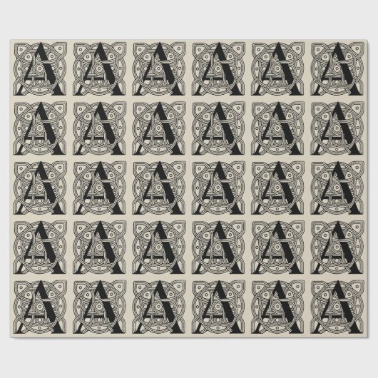 手紙Aヴィンテージケルト結び目模様モノグラム ラッピングペーパー (フラット)