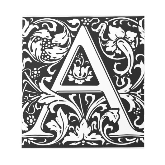 手紙A中世モノグラムアールヌーボー ノートパッド (正面)