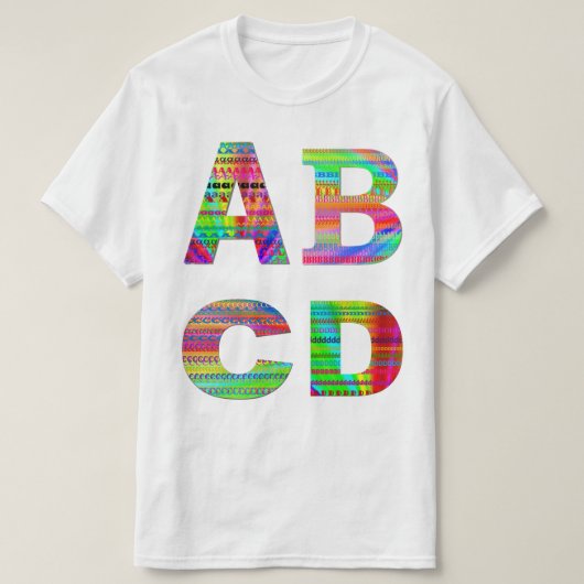 手紙ABCDの虹のデザイン Tシャツ (デザイン正面)