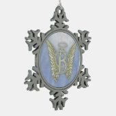 手紙Bの天使のモノグラム スノーフレークピューターオーナメント (左)