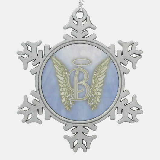 手紙Bの天使のモノグラム スノーフレークピューターオーナメント (正面)