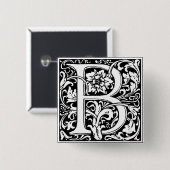 手紙B中世モノグラムアールヌーボー 缶バッジ (正面&裏面)