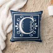 手紙Cのモノグラムの濃紺の白 クッション (ブランケット)