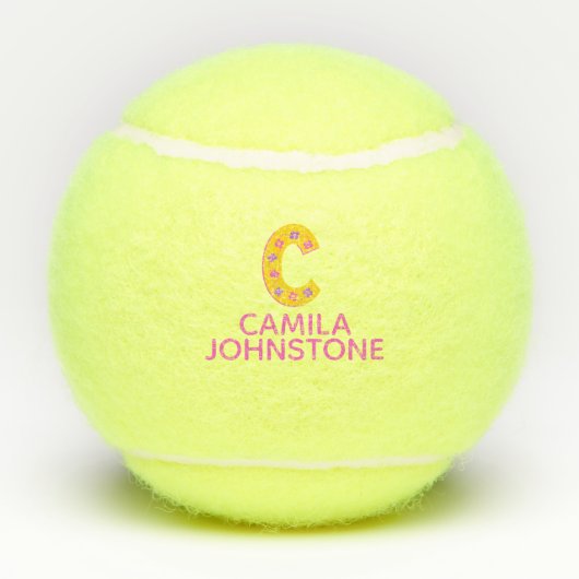 手紙Cモノグラム女のパーソナライズされた子イエローピンク テニスボール (裏面)