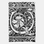 手紙C中世モノグラムアールヌーボー キッチンタオル (縦)