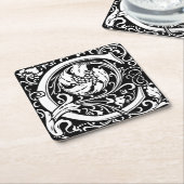 手紙C中世モノグラムアールヌーボー スクエアペーパーコースター (アングル)