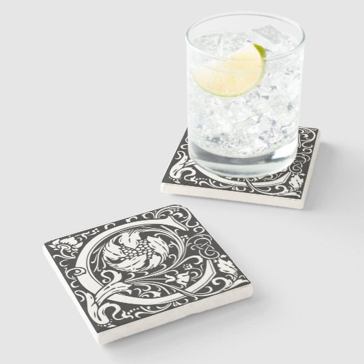 手紙C中世モノグラムアールヌーボー ストーンコースター (横)