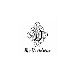 手紙Dイニシャルエレガントフローリッシュモノグラム名 ラバースタンプ