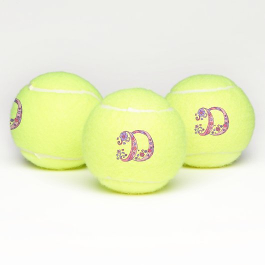 手紙Dモノグラム女の子のパーソナライズされたドードルアート テニスボール (マルチ)