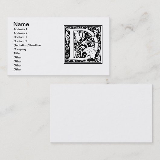 手紙D中世モノグラムアールヌーボー 名刺 (正面/裏面)