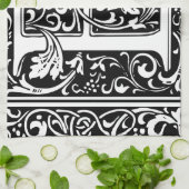 手紙E中世モノグラムアールヌーボー キッチンタオル (折り畳み)