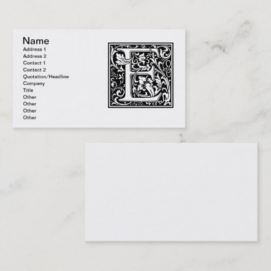 手紙E中世モノグラムアールヌーボー 名刺 (正面/裏面)