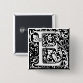 手紙E中世モノグラムアールヌーボー 缶バッジ (正面&裏面)