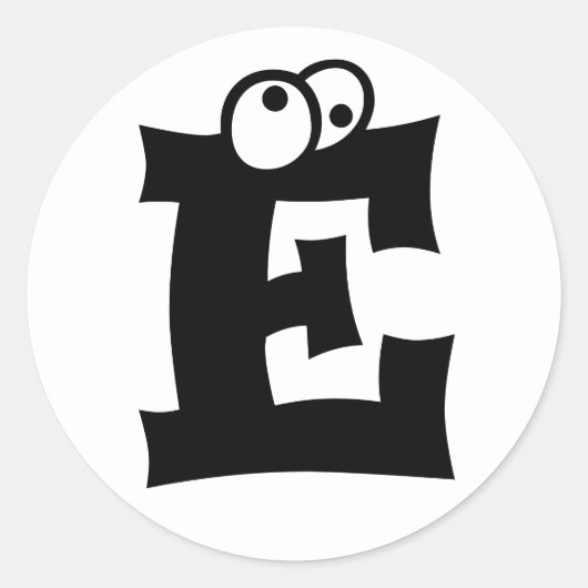 手紙E目玉アルファベットbyジャンツ・ホワイト ラウンドシール (正面)