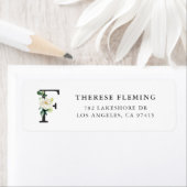 手紙Fのモノグラムの水彩画の花模様および緑の草木 ラベル (インサイチュ)