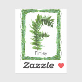 手紙Fイニシャルモノグラムグリーンファーンボタニカル シール