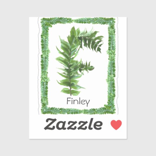 手紙Fイニシャルモノグラムグリーンファーンボタニカル シール (シート)
