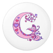 手紙Gモノグラム花とハートのアートプル セラミックノブ (正面)