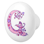 手紙Gモノグラム花とハートのアートプル セラミックノブ (右)