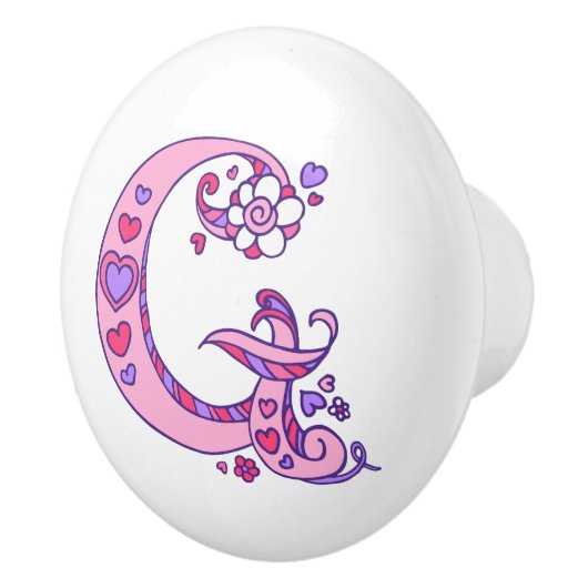 手紙Gモノグラム花とハートのアートプル セラミックノブ (右)