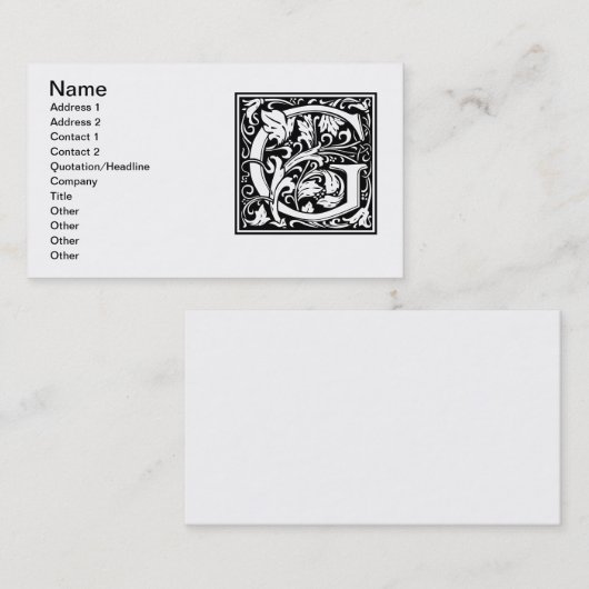 手紙G中世モノグラムアールヌーボー 名刺 (正面/裏面)