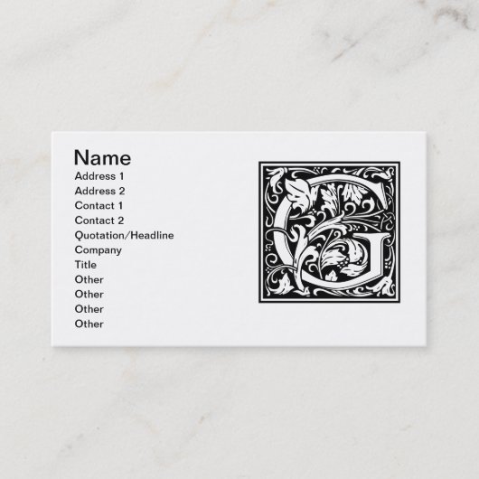 手紙G中世モノグラムアールヌーボー 名刺 (正面)