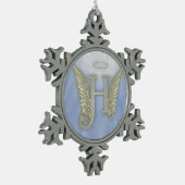 手紙Hの天使のモノグラム スノーフレークピューターオーナメント (左)