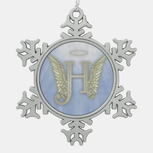 手紙Hの天使のモノグラム スノーフレークピューターオーナメント (正面)
