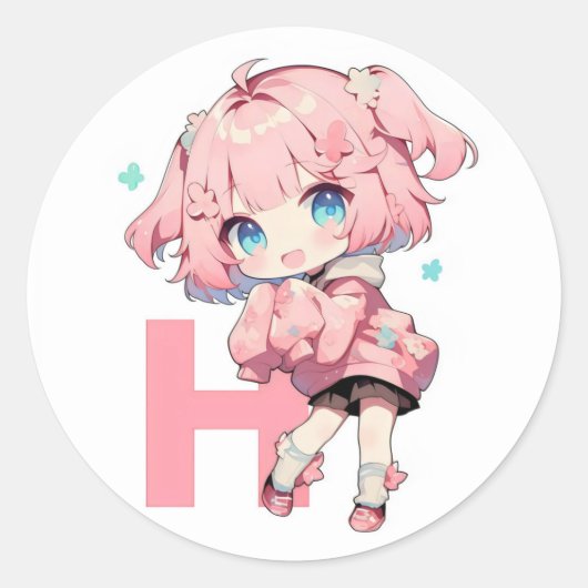 手紙Hアニメガール ラウンドシール (正面)