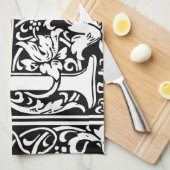 手紙H中世モノグラムアールヌーボー キッチンタオル (四つ折り)