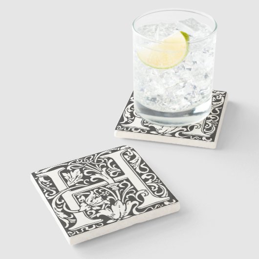 手紙H中世モノグラムアールヌーボー ストーンコースター (横)