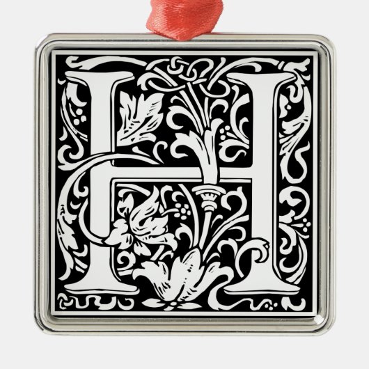 手紙H中世モノグラムアールヌーボー メタルオーナメント (正面)