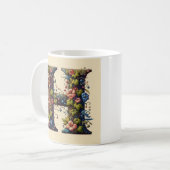 手紙H馬と花のつる植物 コーヒーマグカップ (正面左)