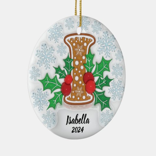 手紙I名前をカスタムするクリスマス セラミックオーナメント (右)