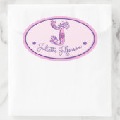 手紙Jモノグラムカスタム女の子の名前ピンクのステッカー 楕円形シール (バッグ)
