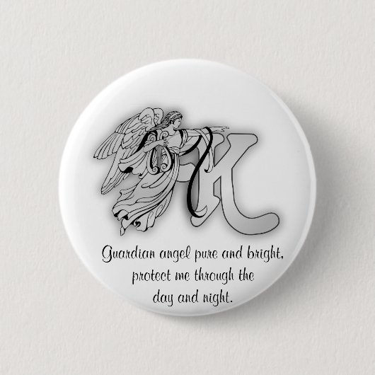 手紙Kの天使のモノグラムのアルファベットのイニシャル 缶バッジ (正面)